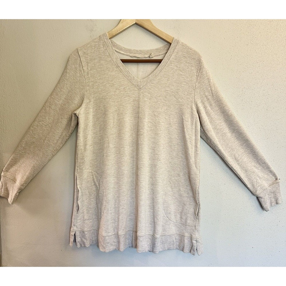 Soft Surroundings Shirt Women M Beige 2BR58 V Neck Long Sleeve Stretch